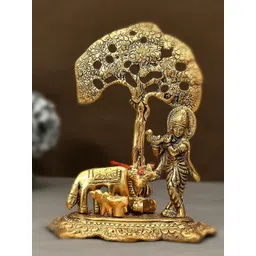 Ascension Gold Toned Lord Krishna With Cow & Calf Textured Metal Idol Showpiece-picture-17