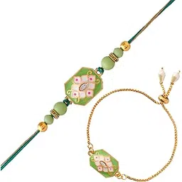 ascension Lumba Floral Rakhi Kundan Bracelet Rakhi for Bhaiya Bhabhi Couple Rakhi Bracelet for Brother and Bhabhi Traditional Rakhi Bracelet Set for Brother Sister On Raksha Bandhan With Roli Tilak-picture-39