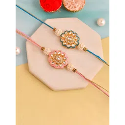 Ascension Set Of 2 Artificial Stones Studded & Pearls Beaded Thread Rakhi-picture-12