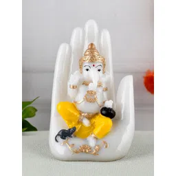 Ascension White & Yellow Polyresin Blessing Hand Palm Ganesh Idols Showpieces-picture-12