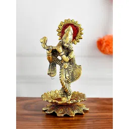 Ascension Yellow Textured Lord Krishna Metal Idol Showpiece-picture-13