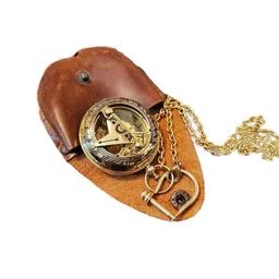 ascent india Brass Push Button Sundial Compass Chain Leather Pocket Case Nautical Gift Compass-picture-11
