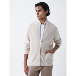 Ascot by Westside Beige Knit-Textured Relaxed Fit Jacket-picture-25