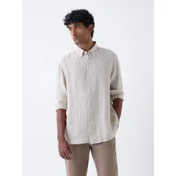 Ascot by Westside Beige Striped Relaxed-Fit Linen Shirt-picture-23