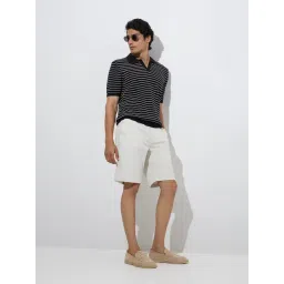 Ascot by Westside Black Striped Relaxed-Fit Cotton-Blend Polo T-Shirt image 3