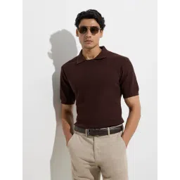 Ascot by Westside Dark Brown Textured Relaxed-Fit Cotton-Blend T-Shirt-picture-45
