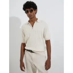 Ascot by Westside Off-White Relaxed-Fit Quarter-Zip Polo T-Shirt-picture-31