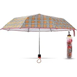 aseenaa Check Umbrella With 3 Fold Double Layer For Men And Women | Check Design On Canopy | Umbrellas For Boys And Girls With Transperent Pouch | 8ribs, D-112cm, L-96cm, H-58cm |-picture-20