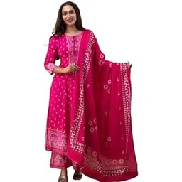 Asha Prints Women's Rayon Printed Anarkali Kurti with Pant and Dupatta Set-picture-49