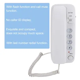 ASHATA Wall Mount Landline Telephone,Desktop Wall Corded Telephone Compact Phone with Redial,Call Mute Analog Telephone for Home Office Hotel (White) image 3