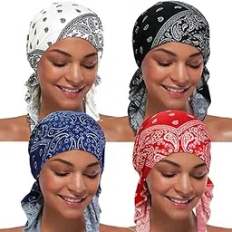 ashilisia 4 Pieces Women Chemo Hat Turban Beanie, Pre-Tied Headwraps Headwear Bandana for Hair Loss-picture-37