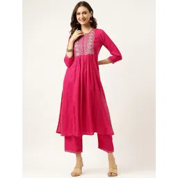 Ashlee Ethnic Motifs Yoke Design Thread & Mirror Work A-Line Kurta with Trousers-picture-33