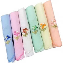 ashopanu 100% Pure Cotton Colourful Hankies with Embodiery for girls, women & kids(Pack of 6)-picture-32