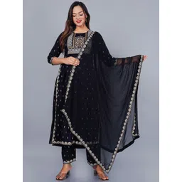 ASHRU Printed Regular Mukaish Kurta With Trousers & Dupatta-picture-28