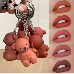 ashyra Cute 2in1 Matte Teddy Bear Keychain Lipstick | Long Stay Non-Sticky (Pack of 5)-picture-27