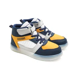 Asian Colour Blocked Velcro Closure High Neck Sneakers - Navy Blue & Mustard-picture-12