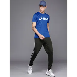 ASICS Men Blue Brand Logo Print Silver Quick Dry Training Or Gym T-shirt-picture-37