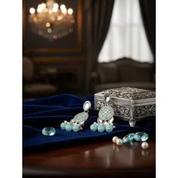 ASIDEA Women Circular Silver-Plated Kundan Drop Earrings image 3