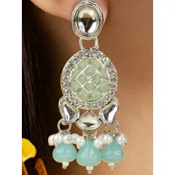 ASIDEA Women Circular Silver-Plated Kundan Drop Earrings image 1