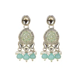 ASIDEA Women Circular Silver-Plated Kundan Drop Earrings image 2