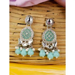 ASIDEA Women Circular Silver-Plated Kundan Drop Earrings image 4