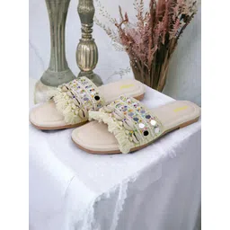 ASIDEA Women Embellished Party Open Toe Flats image 1