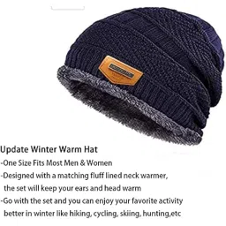 asiora Unisex Winter Cap with Neck Warmer Set, Thick Fleece Lined Beanie Hat, Snow Proof Knit Wool Thermal Headwear for Men & Women (Inside Fur, Free Size) image 2