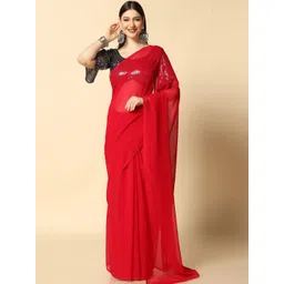 ASISA Pure Chiffon Saree With Sequinned Blouse Piece-picture-14