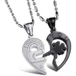 asma jewel house Asma Stainless Steel Silver and Black Couple Pendant Necklace (1 Pair) Gift for Lover-picture-10