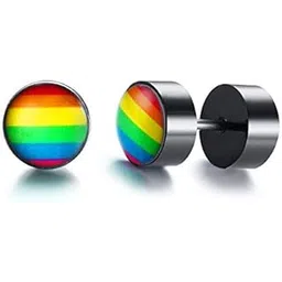 asma jewel house Rainbow Striped Circle Screw Back Stainless Steel Gay pride LGBT Stud Earrings For Men/Women-picture-25