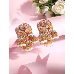 ASMITTA JEWELLERY Gold-Plated Contemporary Stone Studded & Beaded Drop Earrings-picture-35