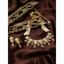 ASMITTA JEWELLERY Gold-Plated Enamelled Kundan-Studded & Pearls-Beaded Jewellery Set-picture-30