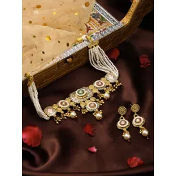 ASMITTA JEWELLERY Gold-Plated Kundan-Studded & Pearl-Beaded Jewellery Set-picture-27