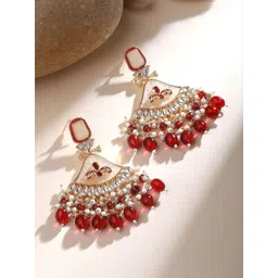 ASMITTA JEWELLERY Gold-Plated Kundan Studded & Pearls Beaded Contemporary Drop Earrings-picture-33