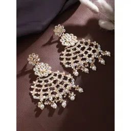 ASMITTA JEWELLERY Gold-Plated Kundan Studded & Pearls Beaded Contemporary Drop Earrings-picture-32