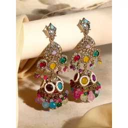 ASMITTA JEWELLERY Gold-Plated Stone Studded Contemporary Drop Earrings-picture-13