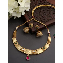 ASMITTA JEWELLERY Gold-Plated Stone-Studded Copper Jewellery Set-picture-30