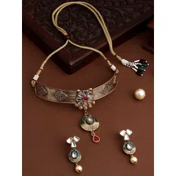 ASMITTA JEWELLERY Gold-Plated Stone-Studded Copper Jewellery Set-picture-28