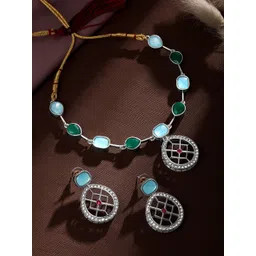 ASMITTA JEWELLERY Silver-Plated Stone-Studded Jewellery Set-picture-17