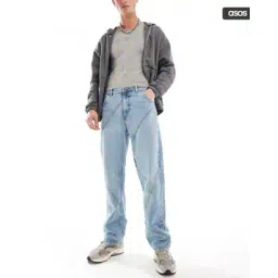 asos design Men Mid-Wash Panelled Dad Fit Jeans-picture-43