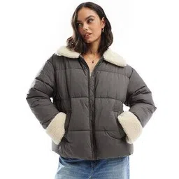 Borg Collar & Cuff Puffer Jacket-image-8