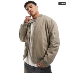 asos design Men Oversized Bomber Jacket with Insert Pockets image 1