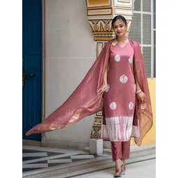 ASPORA Bandhani Dyed Regular Pure Silk Kurta With Trousers & Dupatta-picture-39