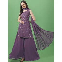 ASPORA Ethnic Motifs Embroidered Gotta Patti Kurta with Sharara & Dupatta-picture-34