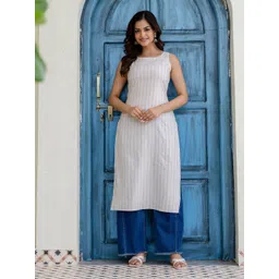 ASPORA Women Striped Round Neck Sleeveless Kurta-image-38