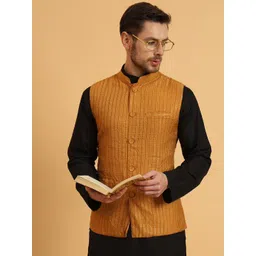 Aspriya Mandarian Collar Woven Design Nehru Jackets-picture-18