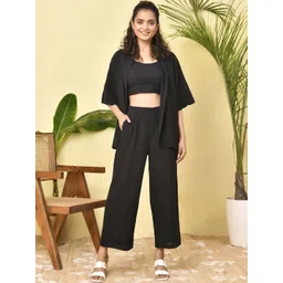 Aspriya Self Designed Pure Cotton Shirt Collar Neck Shirt Top With Trousers Co-Ords-picture-10