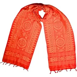 assam gamosa Brand : Boro Aronai,Bodo Traditional Ethnic Dress (MUFFLER/SCARF/STOLE-UNISEX) with different Design woven with varied colors. Color : Red & Golden Mix. Size : (196x29) cm-picture-10