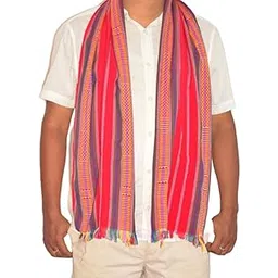assam gamosa Rabha Traditional Muffler/Scraf/Stole.Handwoven in Red colour with cross stripes/border of different color. Size:LxB (154X28) cm.-picture-34