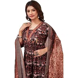 ASSUME FAB Women Viscose Rayon Anarkali Maternity and Feeding Zip Kurti and Dupatta Set-picture-30